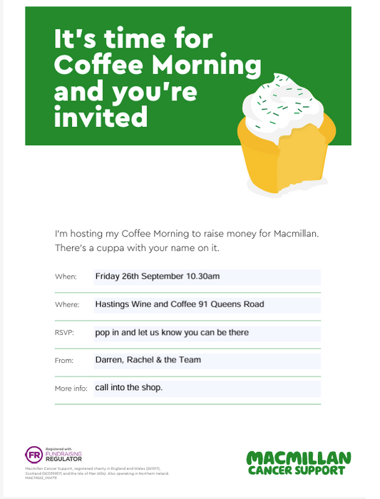 MacMilllan Coffee Morning Friday, 26th September 10.30am - 12.30pm
